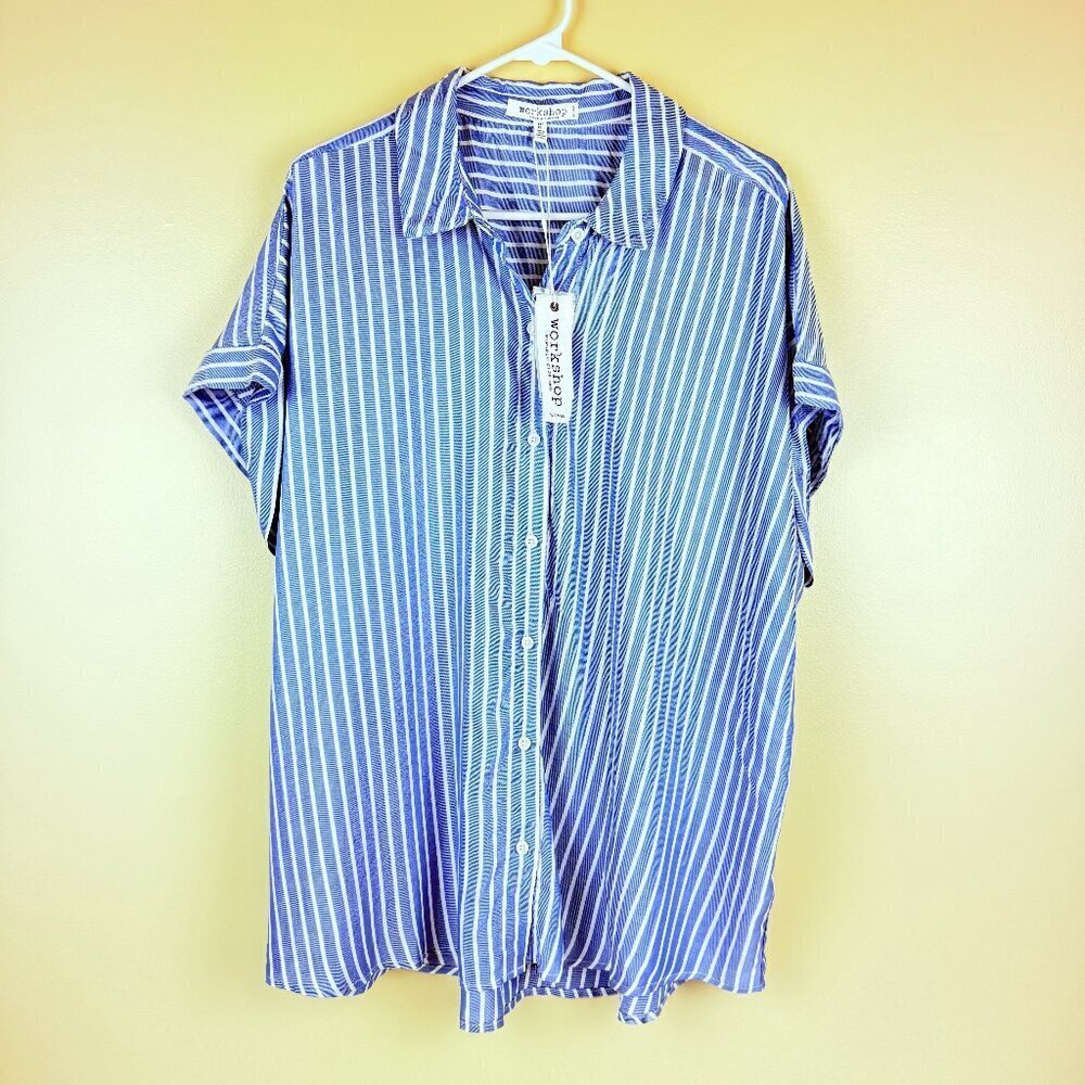 NWT Maurices Workshop Woman Striped Button-Down Drapery Soft Lyocell Blouse 1X